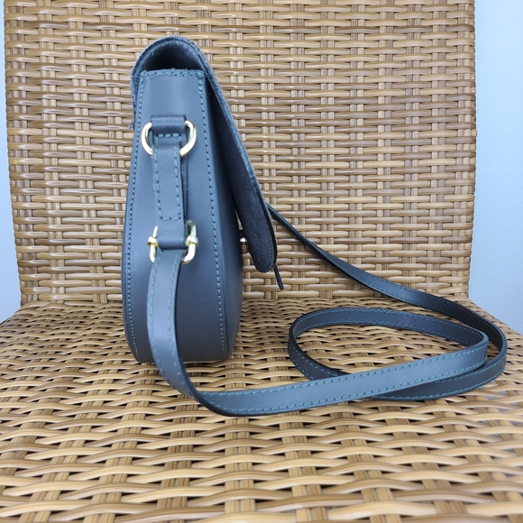 Borse In Pelle Italian Leather Saddlebag Crossbody Bag Gray Gold Tone Accents - Picture 5 of 15
